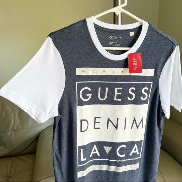 NEW GUESS Factory Mens Truman Logo Graphic Crewneck Short Sleeve Tee Sz S/P Gray - Picture 2 of 11